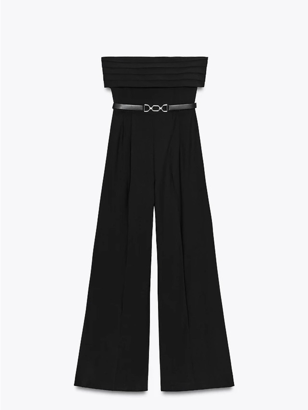 Zara Black Strapless Pleated-Waist Wide-Leg Jumpsuit - Picture 3 of 12